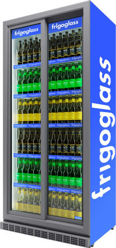 Шкаф холодильный для напитков FRIGOGLASS MAX 1000 SD (сер.корпус,бел.кабинет,двери купе,2LED,6полок,6ЦД,контроллер,откл.освещен.)